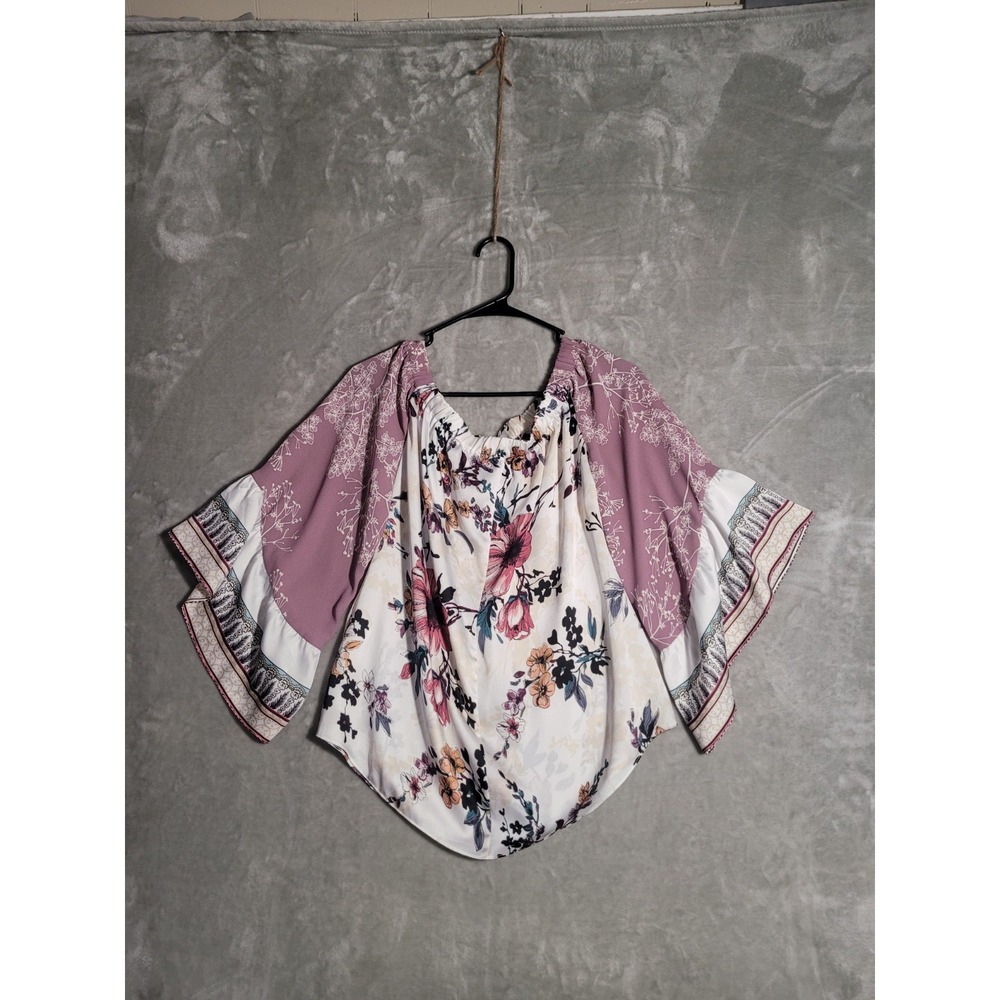 White House Black Market Satin Floral Off The Shoulder Blouse Size M Feminine - Picture 8 of 10